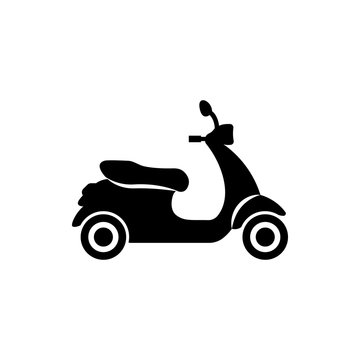 Vector, Isolated, Monochrome, Flat Icon Of A Motor Scooter