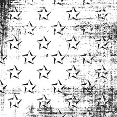 Grunge pattern with stars spin. Square black and white backdrop.