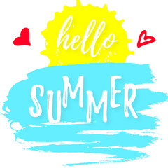 Hello summer text. Vector poster. Vector illustration. - Vector