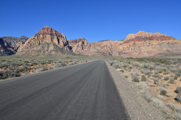 A road going through the Mojave desert, USA.