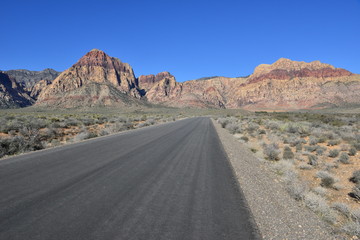 A road going through the Mojave desert, USA.