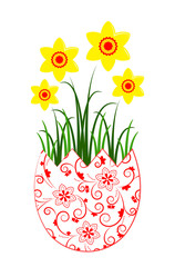 daffodils in egg pot