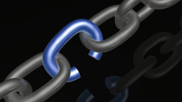 Grey chain with weak link, black background.