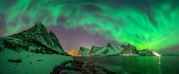 Fototapete Nordlichter Kliptinden Aurora-Panorama