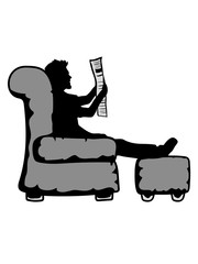 zeitung lesen nachrichten wohnzimmer möbel tv schauen gucken unterhaltung hocker sessel sitzen bequem fernsehen ausruhen entspannen komfort sofa clipart design