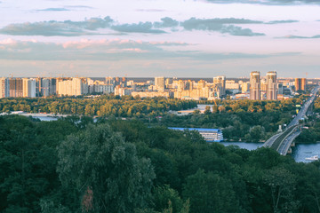 Fototapeta na wymiar Aerial panoramic cityscape view of River. Great panorama of the city
