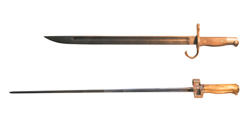 bayonet knife isolated on white background. bayonet knife from the second world war
