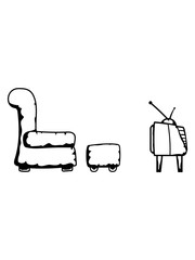 wohnzimmer fernseher möbel tv schauen gucken unterhaltung hocker fußstütze fußlehne stoff sessel sitzen stuhl bequem leder fernsehen ausruhen entspannen komfort sofa clipart design