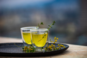Traditional italian lemon alcohol drink limoncello