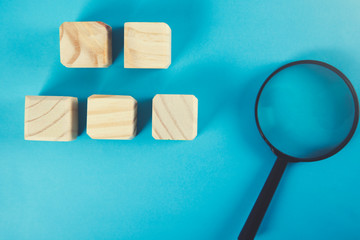 wooden cubes with magnifier