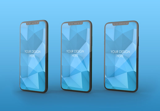 3 Vertical Black Smartphones Mockup with Editable Background