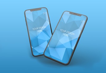 2 Vertical Black Smartphones Mockup with Editable Background