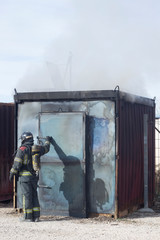 Fototapeta na wymiar Fireman fire training station drill