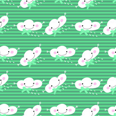 Obraz premium seamless vector pattern kawaii white clouds on a green background