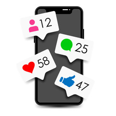 Social media. Like. Heart. Comment. Smartphone