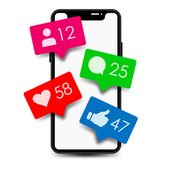 Social media. Like. Heart. Comment. Smartphone