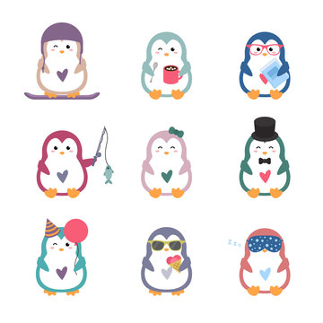 Multicolored penguin cartoon vector illustration