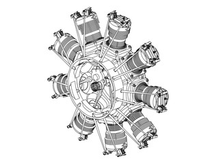 Radial engine on a white