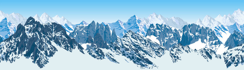 vector mountains karakoram himalayan panorama - obrazy, fototapety, plakaty