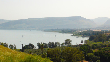 Mount of Beatitudes Church Of The Beatitudes with view on Sea of Galilee, Israel