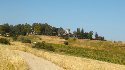 Mount of Beatitudes Church Of The Beatitudes with view on Sea of Galilee, Israel