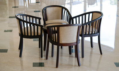 Coffee bar. The coffee bar with rattan chairs and table