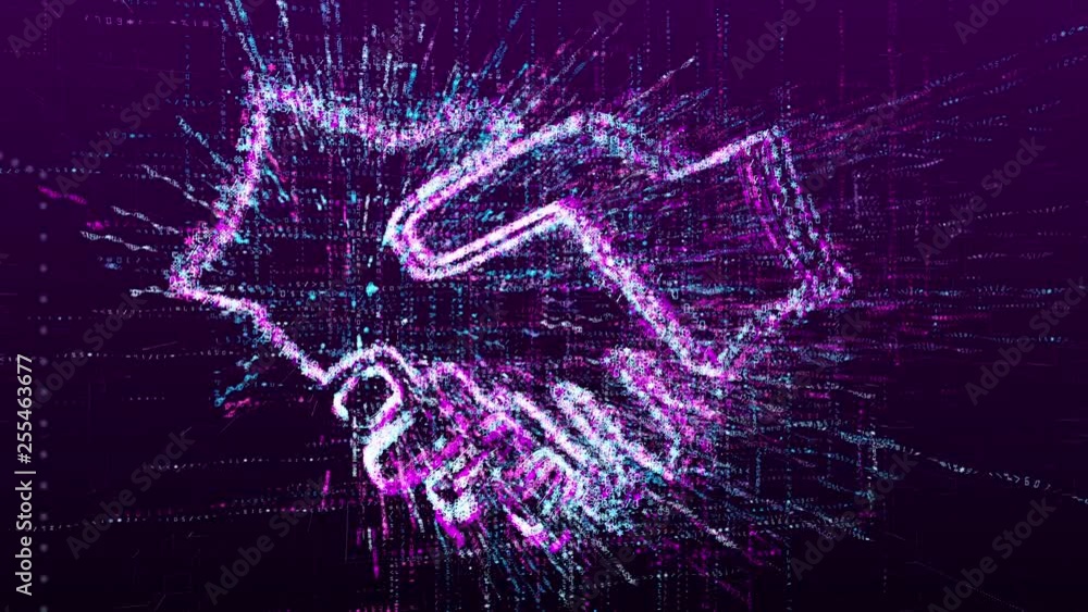 Wall mural handshake sign animation, greeting. consists of a stream of numbers and symbols in digital space.