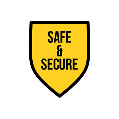 Yellow Shield safe and secured logo icon design template, privacy protection or security concept. Vector illustration isolated on white background.