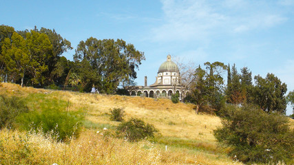 Mount of Beatitudes Church Of The Beatitudes with view on Sea of Galilee, Israel