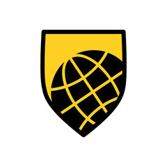 Illustration of ashield icon with a world globe, Vector illustration isolated on white background.