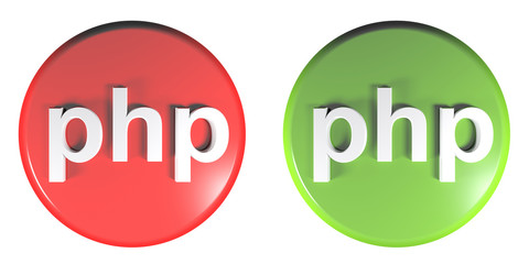PHP red and green circle push buttons - 3D rendering illustration