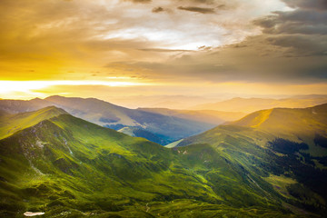 Naklejka na ściany i meble Mountain sunset landscape in Romania
