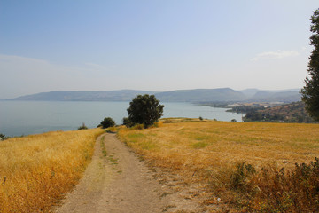 Mount of Beatitudes Church Of The Beatitudes with view on Sea of Galilee, Israel