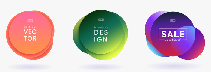 Colorful bubble badges set isolated on white background. Round shapes with trendy gradient. Modern banners collection. Applicable for advertising, announcements, price tags. Vector eps 10.