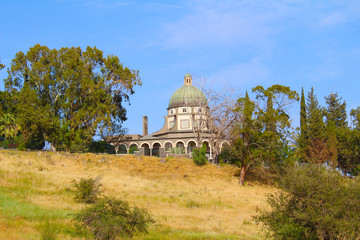 Obraz premium Mount of Beatitudes Church Of The Beatitudes with view on Sea of Galilee, Israel