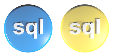 sql blue and yellow circle push buttons - 3D rendering illustration