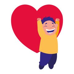 smiling boy holding heart love