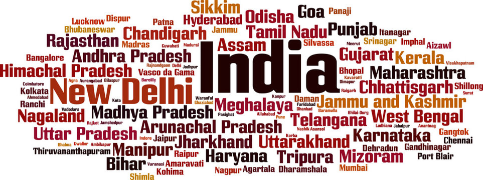 Cities in India word cloud
