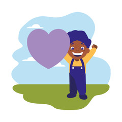 smiling boy holding heart love