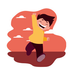 smiling boy hands up outdoors