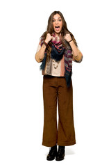 Full-length shot of Young hippie woman frustrated by a bad situation on isolated white background