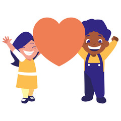 cute boy and girl holding heart