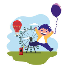 smiling boy holding balloon