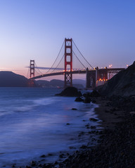 Golden Gate Bridge at dusk.