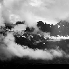 Black and White Landscape of Mountain Peaks over the Alaska Range