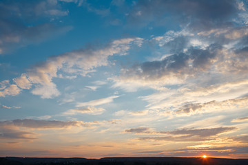 Fototapeta na wymiar Landscape of pure spring sunset over lake.
