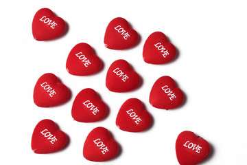 Frame of red hearts on Valentine's Day. Empty space for your text. White background