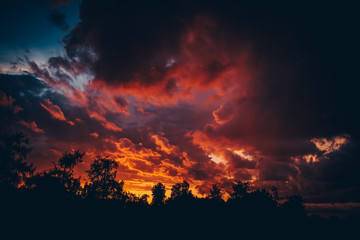 Sunset and thunderstorm
