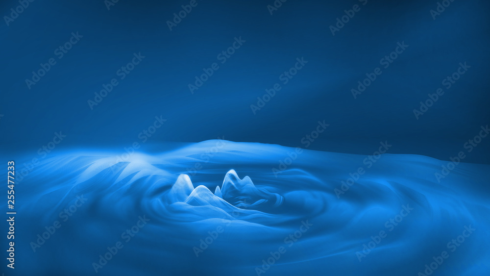 Poster 3d rendering of abstract digital data wire frame waves ripple. concept for big data visualization, d