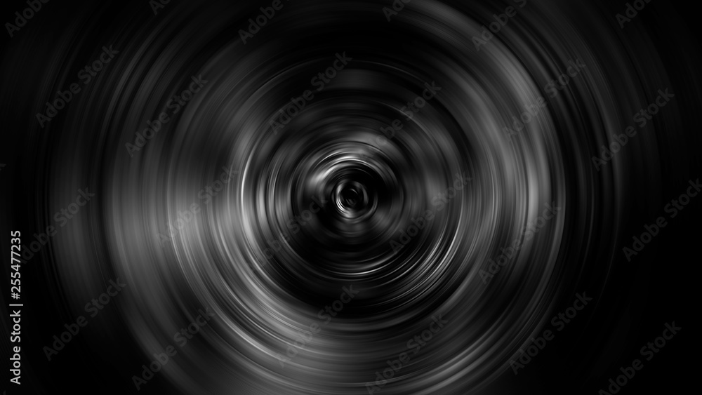 Poster 3d rendering of abstract circular waves motion in black and white color. for product background, spi